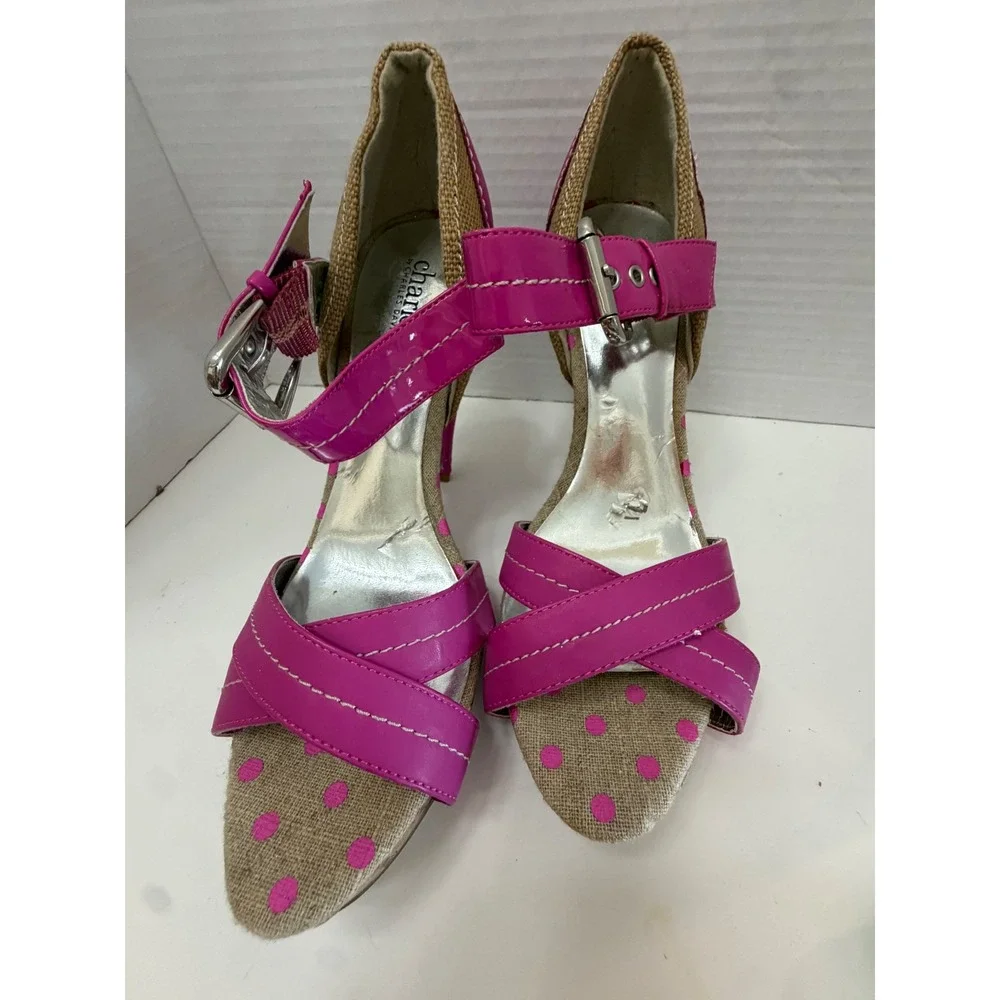 Charles by Charles David Pink Patent Polka Dot Cork Platform Sandals 9.5B